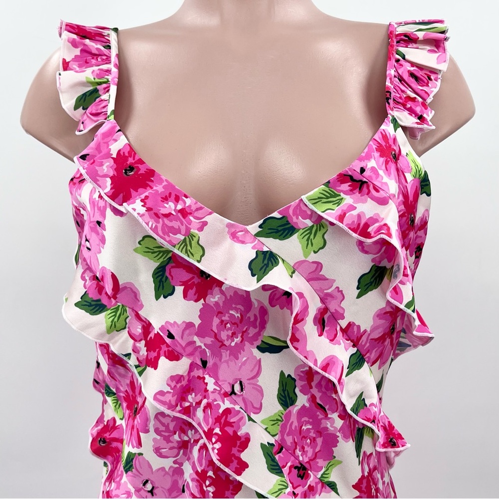 NWT Show Me Your Mumu Rosa Ruffle Pink Floral Satin Mini Dress Size Medium - Picture 6 of 15